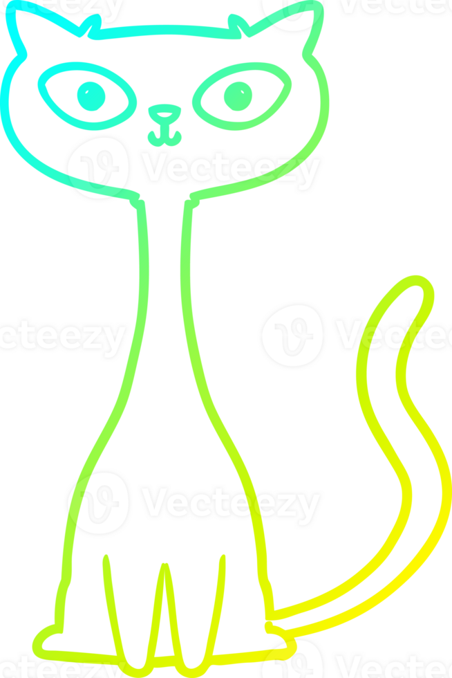 cold gradient line drawing of a cartoon cat png