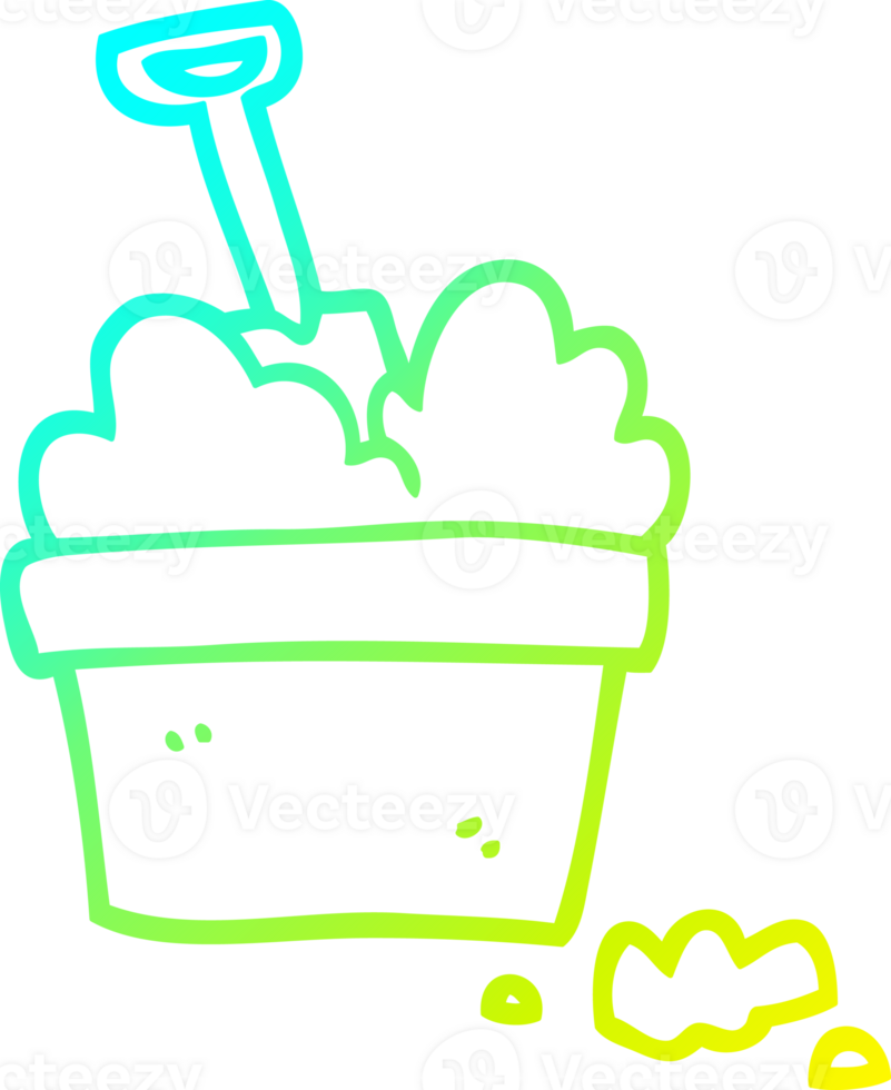 cold gradient line drawing of a cartoon gardening pot png