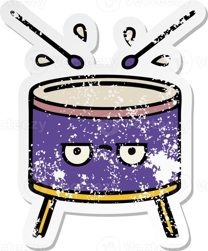 distressed sticker of a cute cartoon drum png