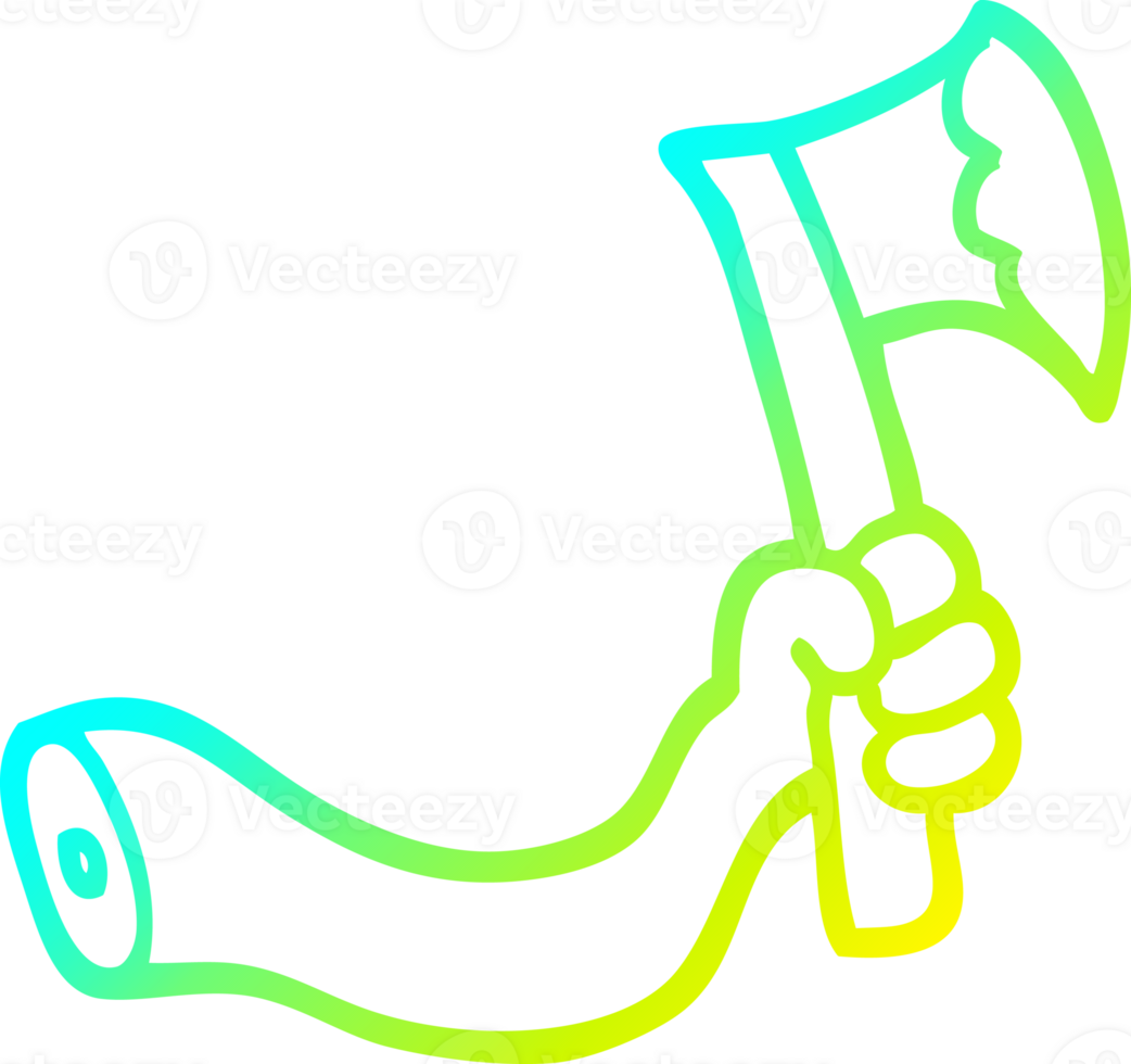 cold gradient line drawing of a cartoon arm with axe png