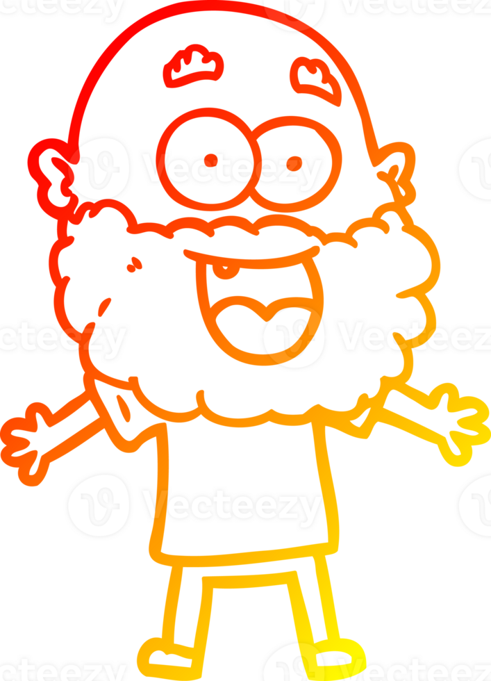 warm gradient line drawing of a cartoon crazy happy man with beard png