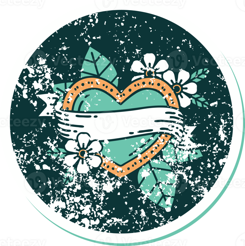 iconic distressed sticker tattoo style image of a heart and banner png