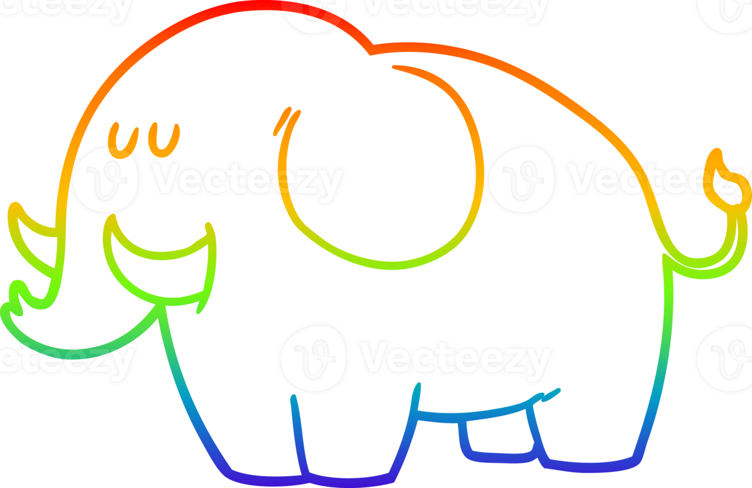 rainbow gradient line drawing of a cartoon elephant png