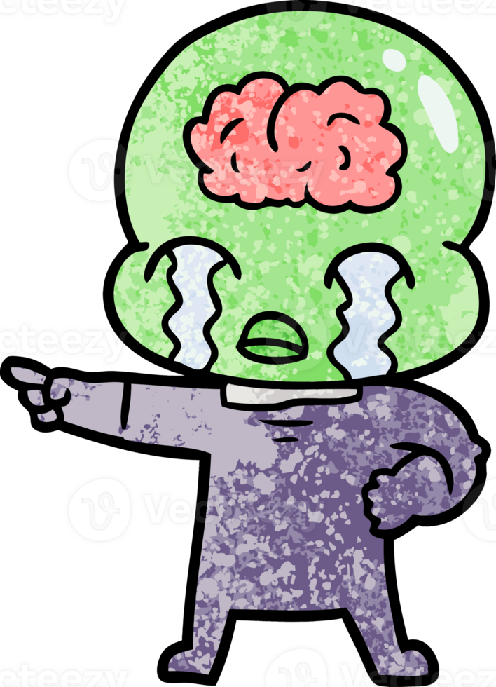 cartoon big brain alien crying and pointing png