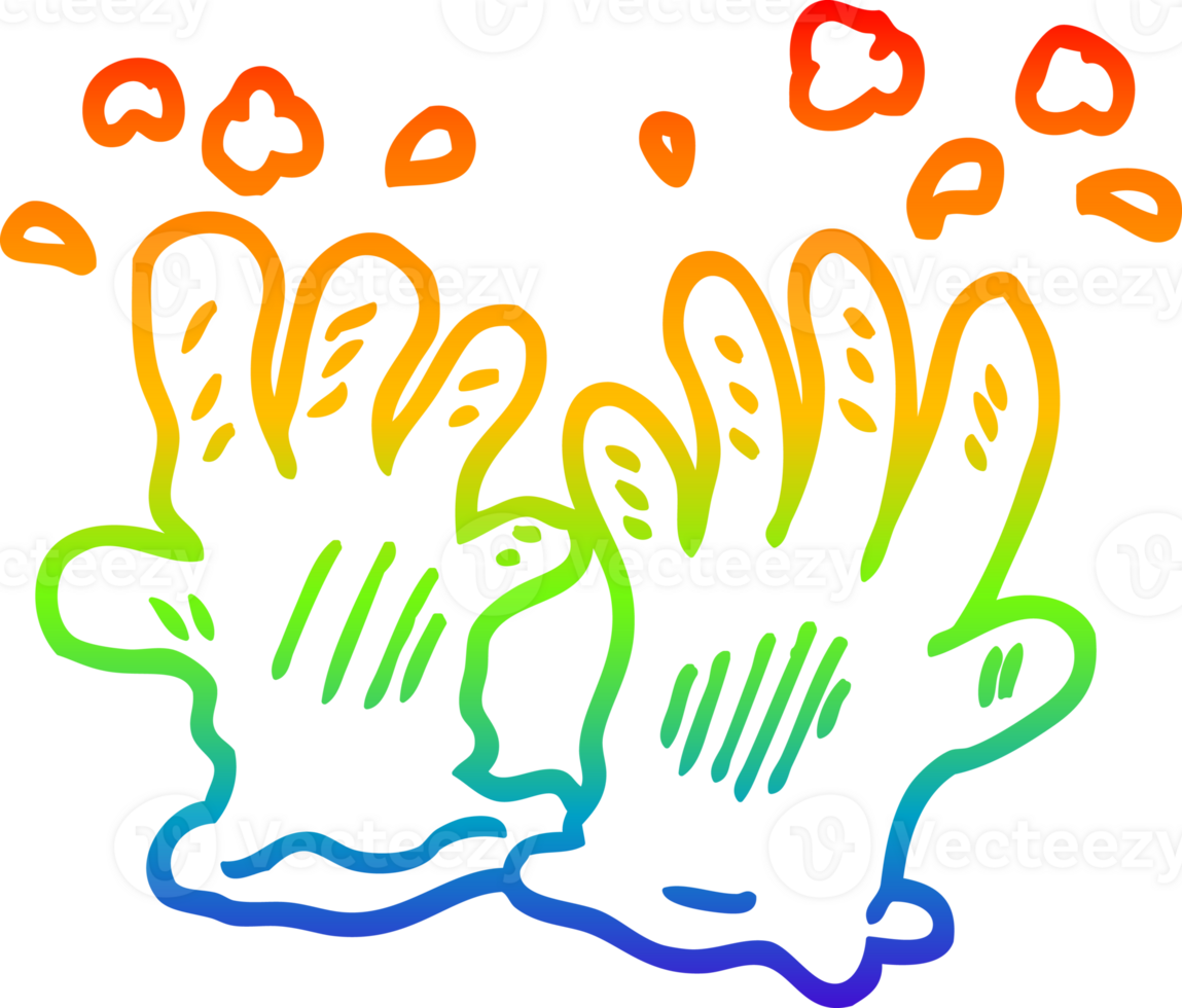 rainbow gradient line drawing of a cartoon garden gloves png