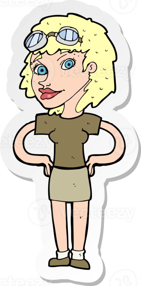 sticker of a cartoon retro pilot woman png