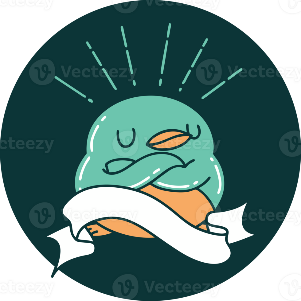 icon of a tattoo style robin with folded wings png