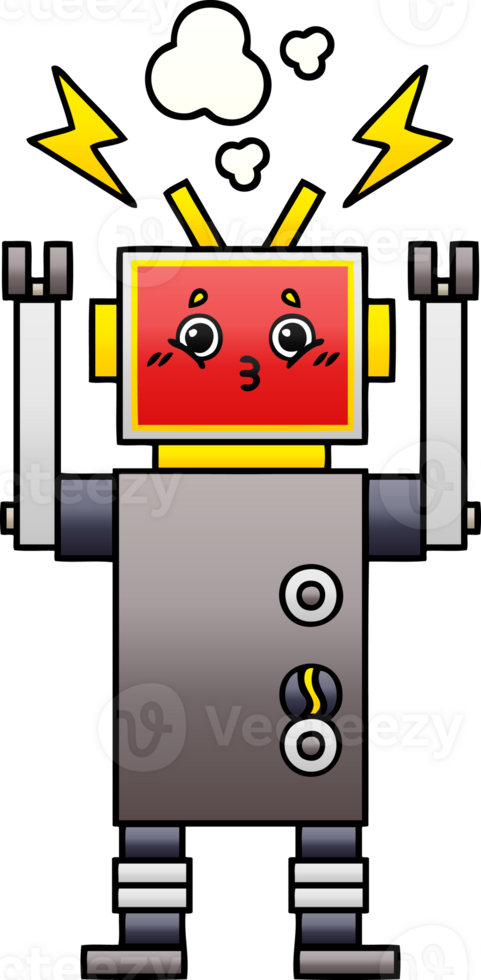 gradient shaded cartoon of a robot malfunction png