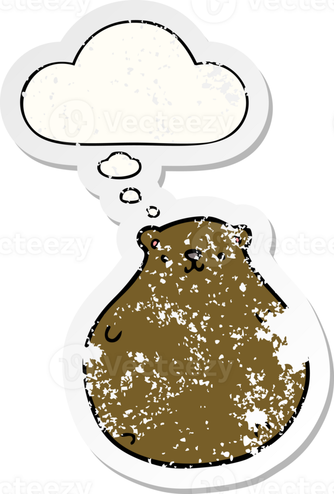cartoon bear with thought bubble as a distressed worn sticker png
