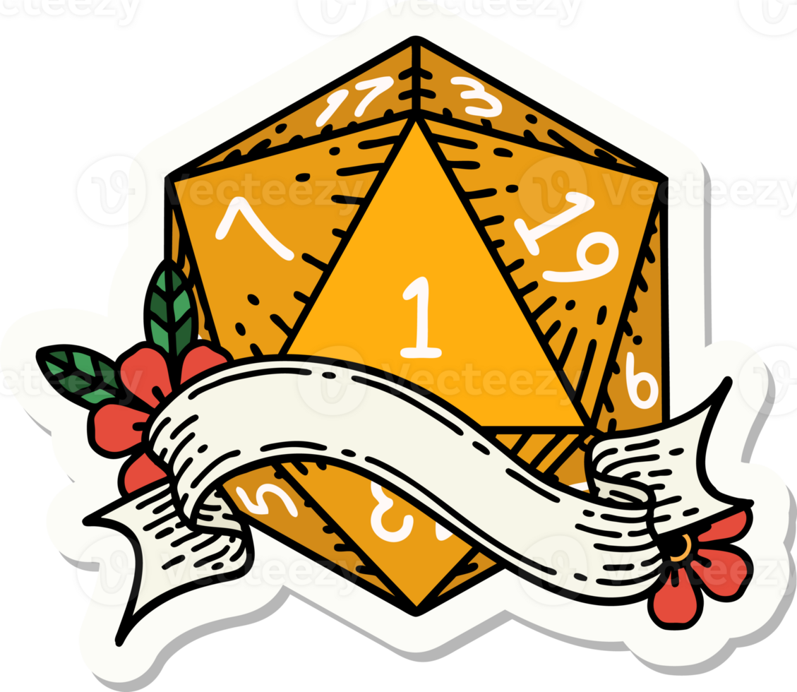 sticker of a natural one d20 dice roll png