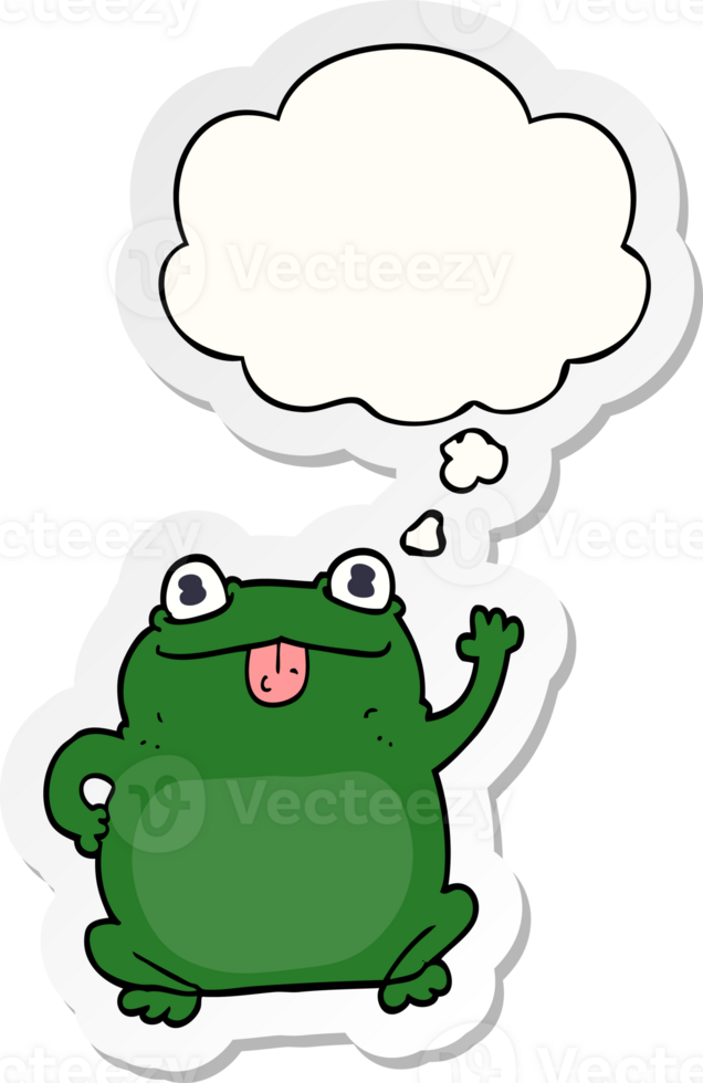 cartoon frog with thought bubble as a printed sticker png