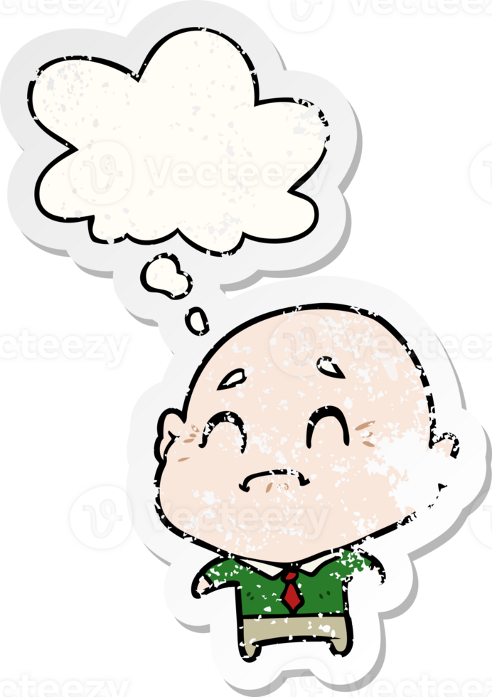 cartoon old man with thought bubble as a distressed worn sticker png