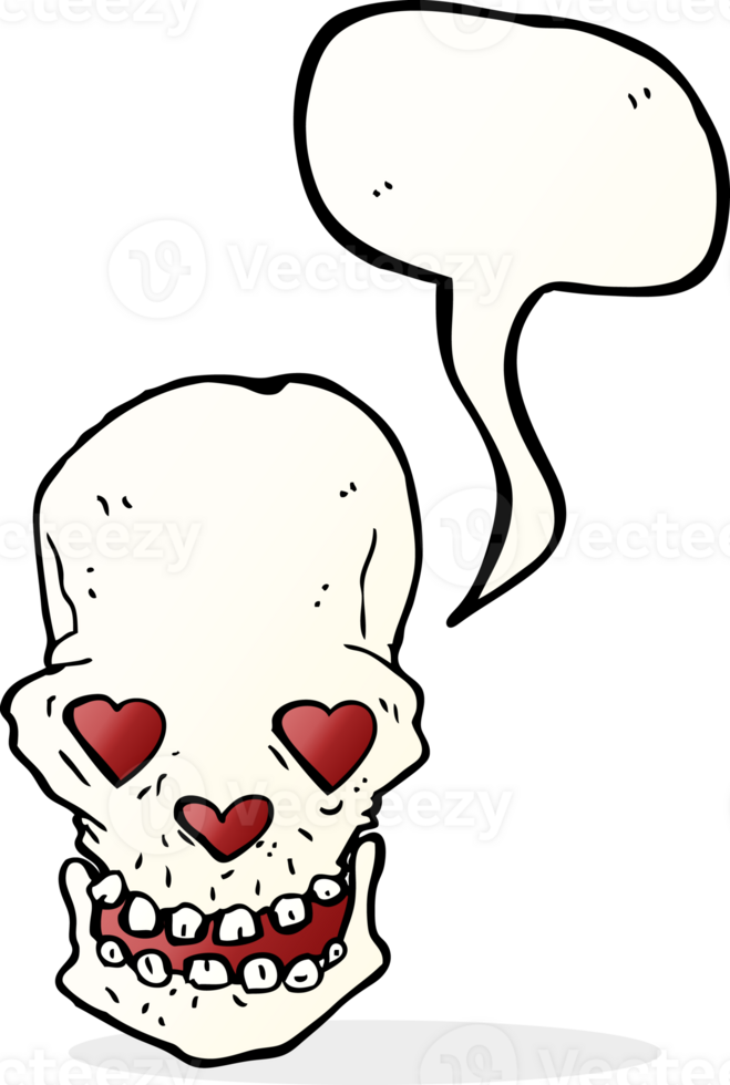 cartoon skull with love heart eyes with speech bubble png