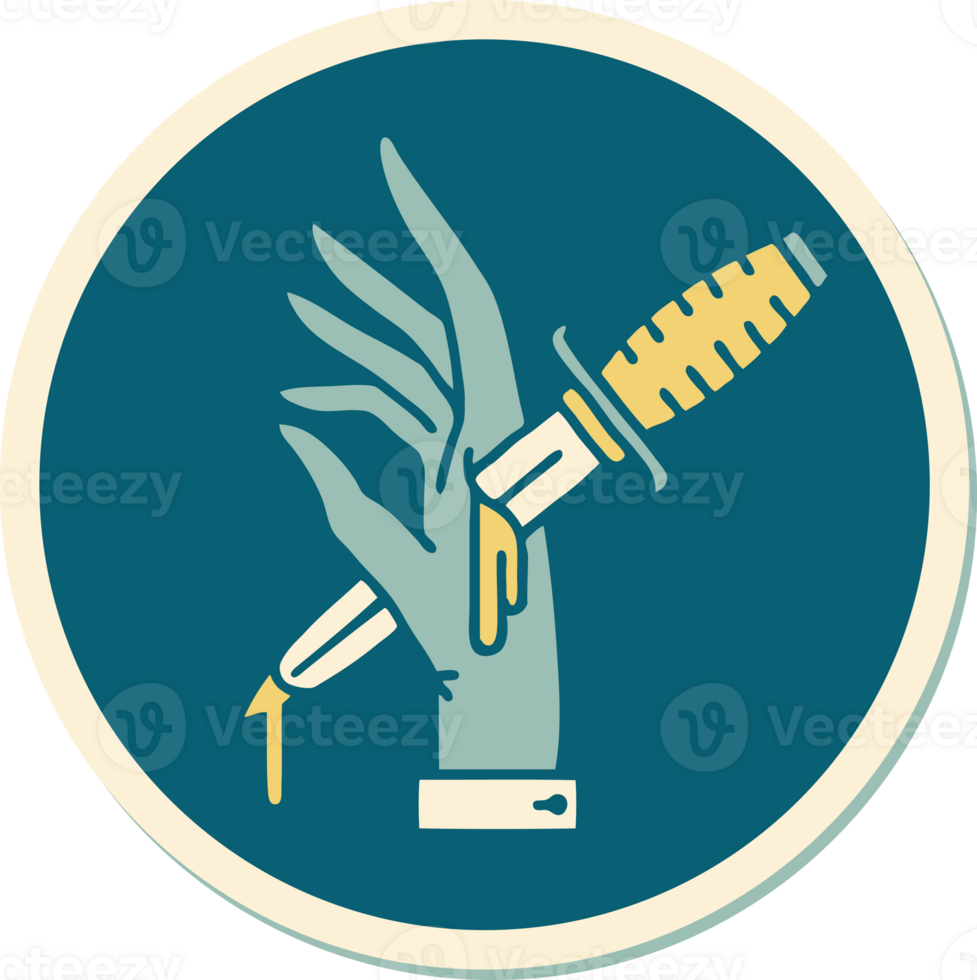sticker of tattoo in traditional style of a dagger in the hand png