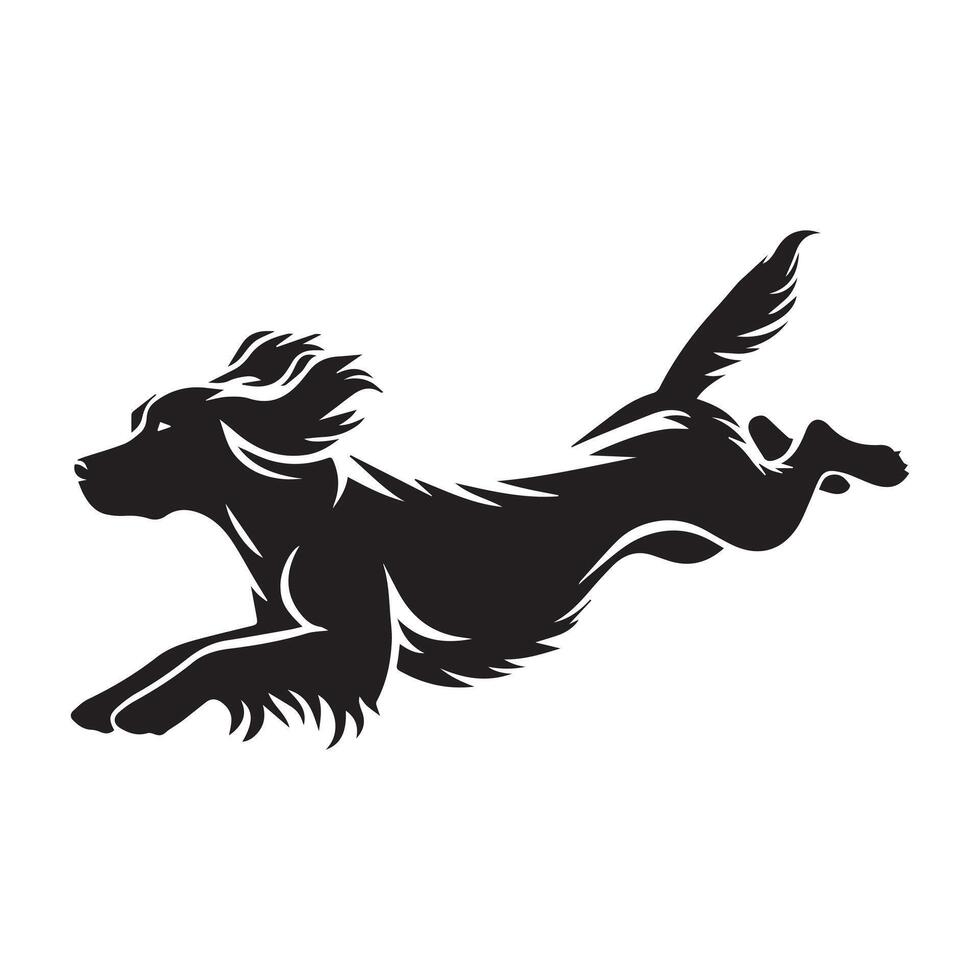 illustration of A Springer Spaniel Diving pose in black and white vector