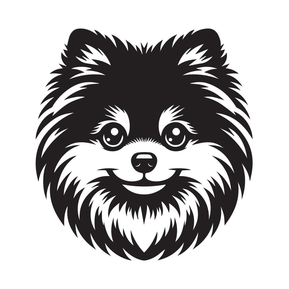 Pomeranian Dog - A loving Pomeranian face illustration in black and white vector
