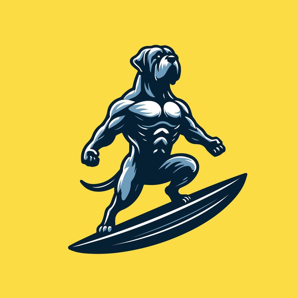 Dog playing surfboards - Mastiff Dog Surfing illustration vector