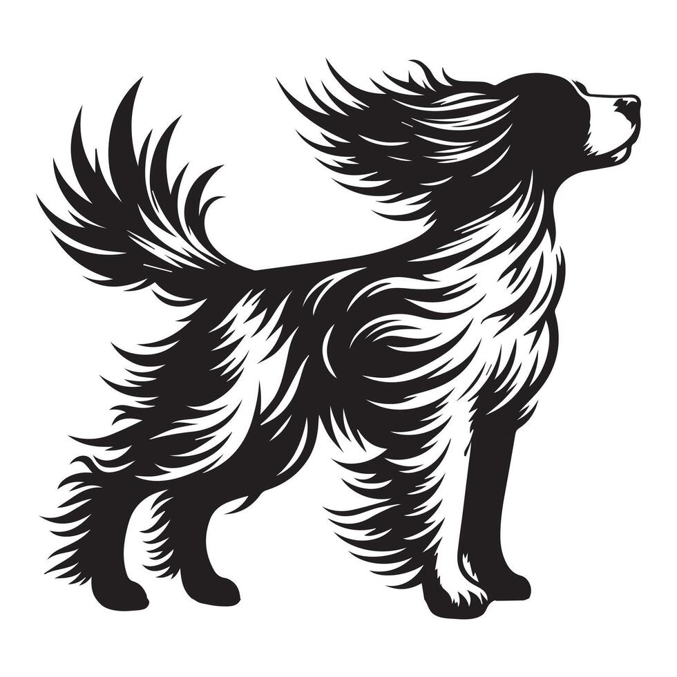 illustration of A Springer Spaniel feelings the wind in black and white vector