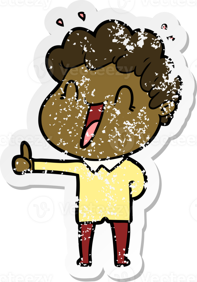 distressed sticker of a cartoon happy man png