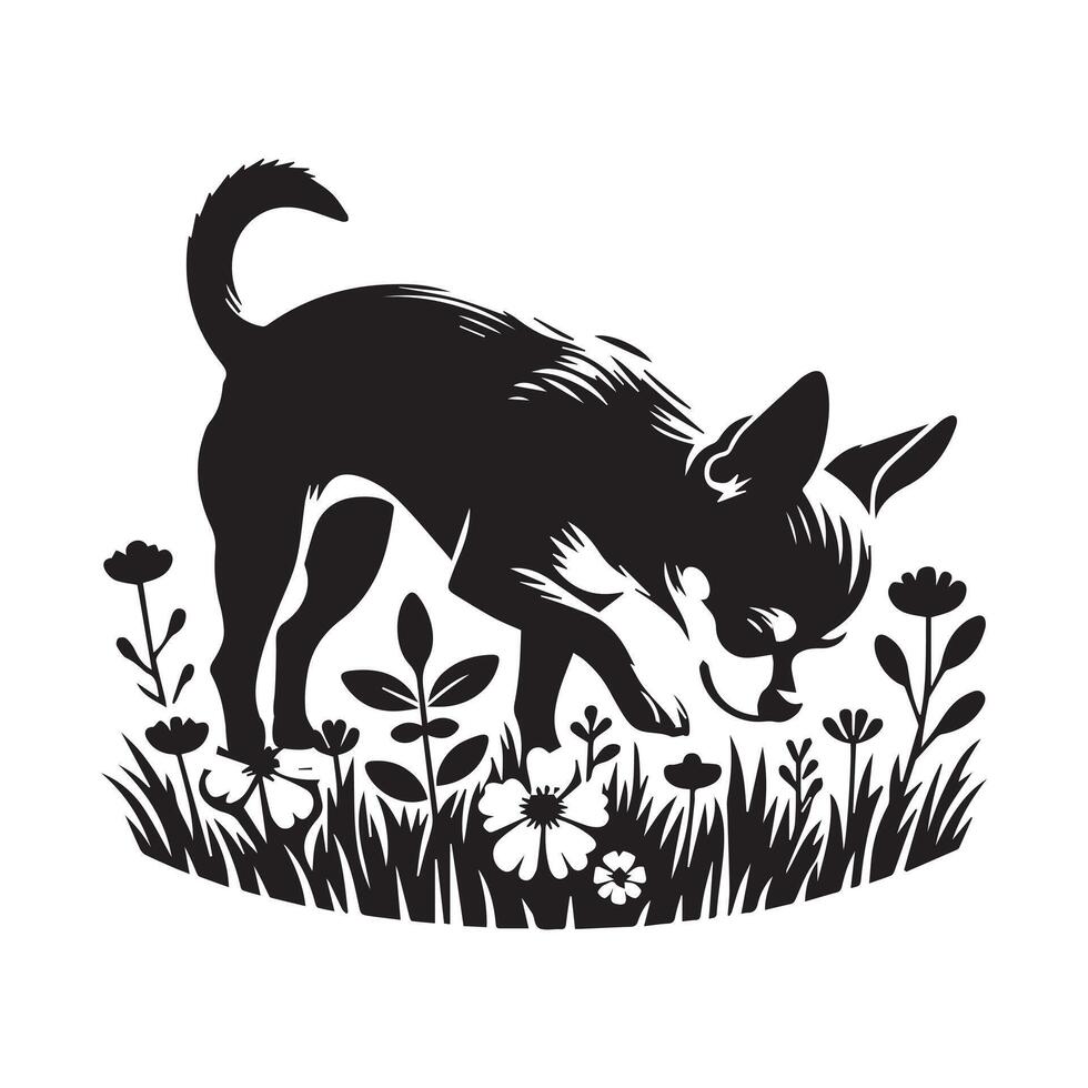 Curious Chihuahua in Flower Meadow illustration vector