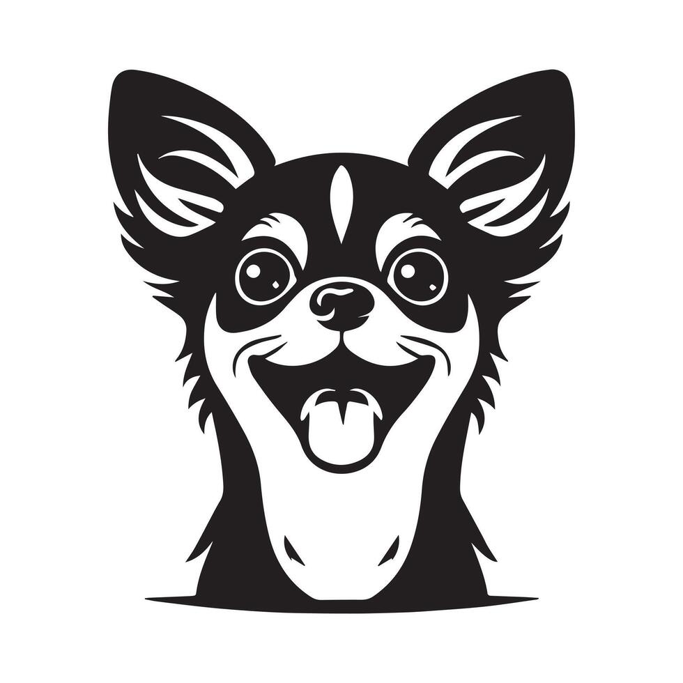 A Excited Chihuahua dog face illustration in black and white vector