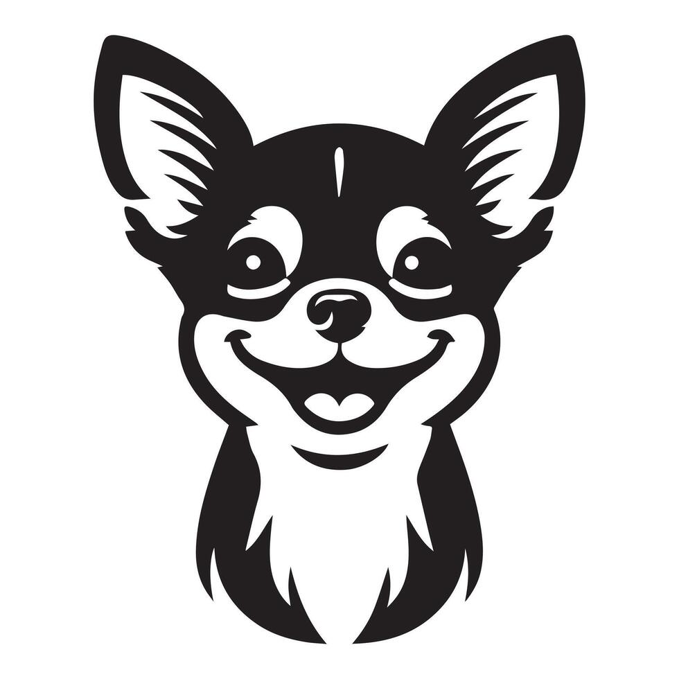 illustration of a Cheerful Chihuahua dog face in black and white vector