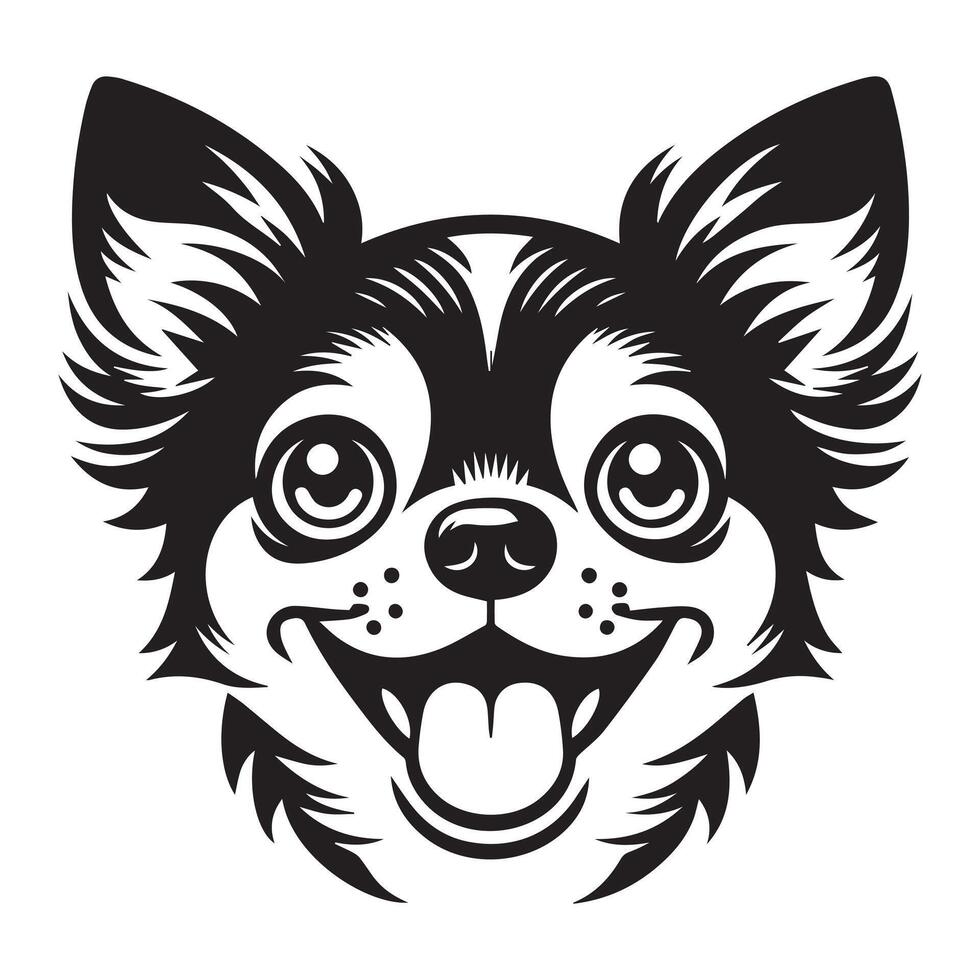 A Happy Chihuahua dog face illustration in black and white vector