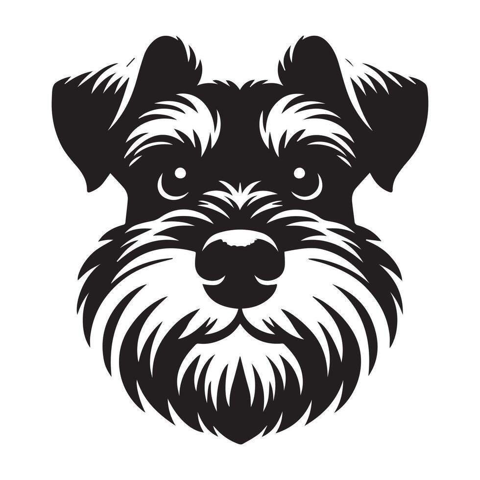 A Mischievous Schnauzer dog face illustration in black and white vector