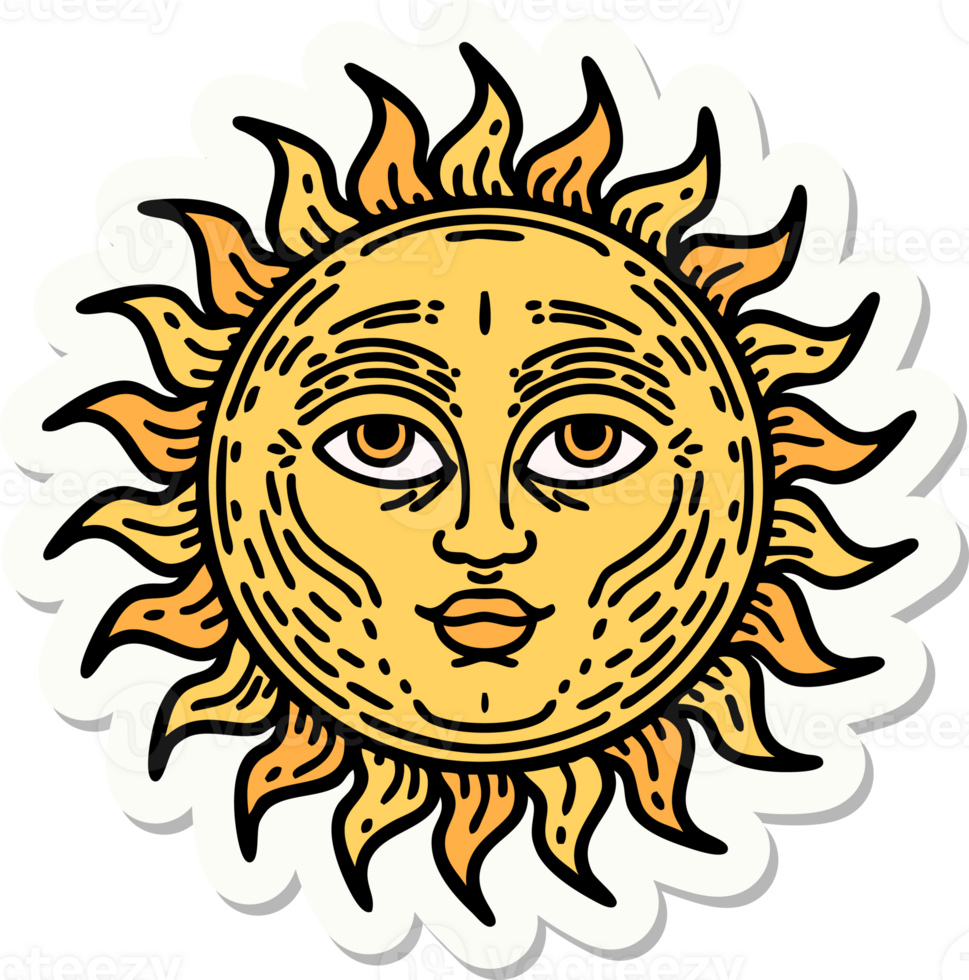 sticker of tattoo in traditional style of a sun with face png