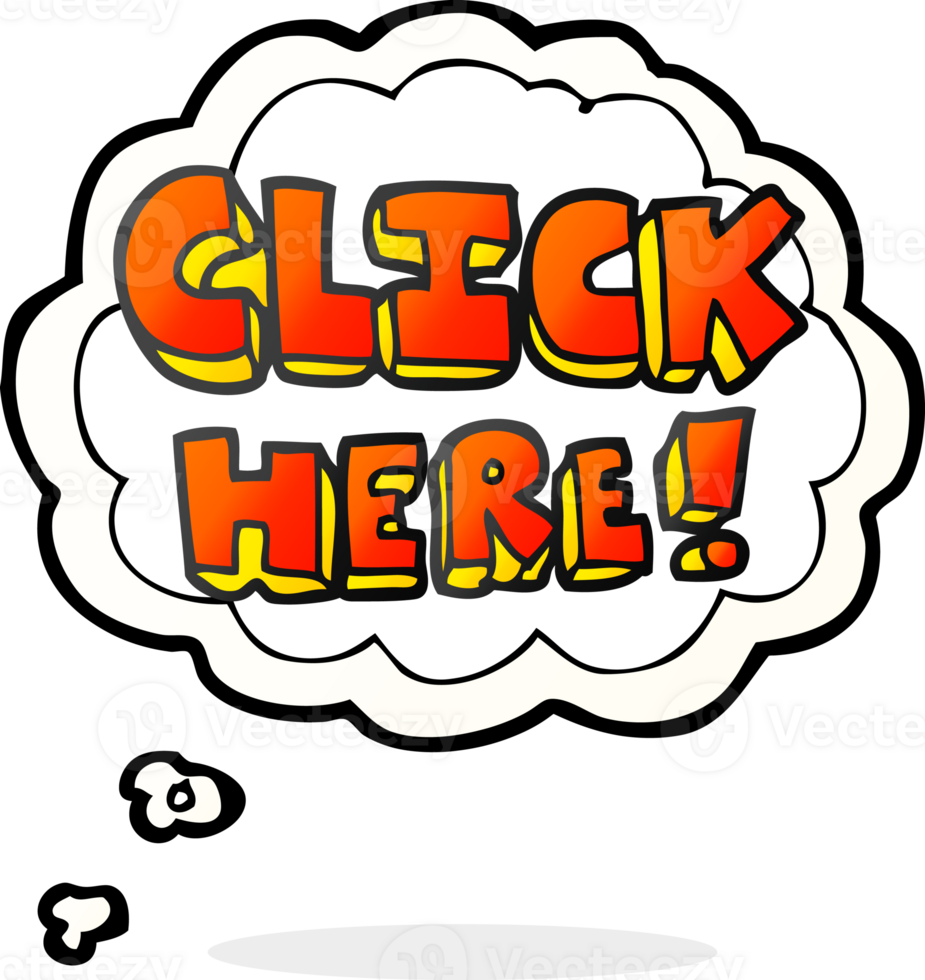 hand drawn thought bubble cartoon click here word symbol png