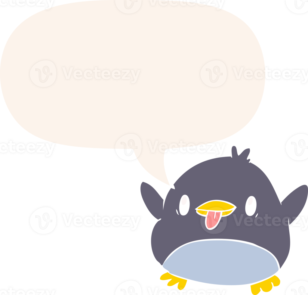 cute cartoon penguin with speech bubble in retro style png