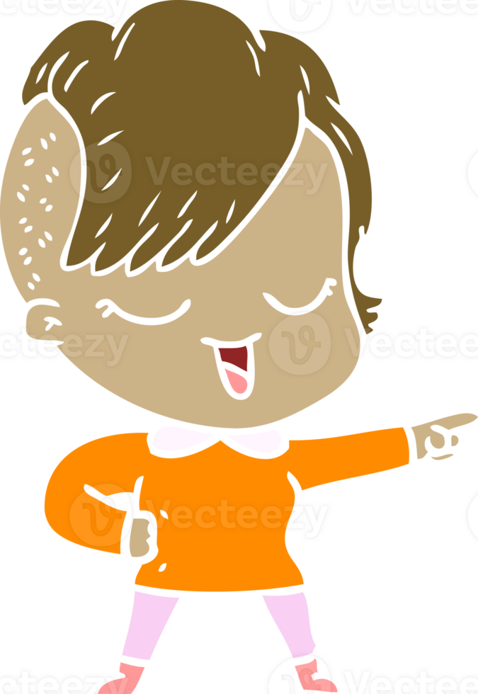 happy flat color style cartoon girl pointing png