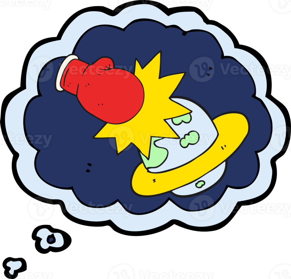 hand drawn thought bubble cartoon planet taking a punch png