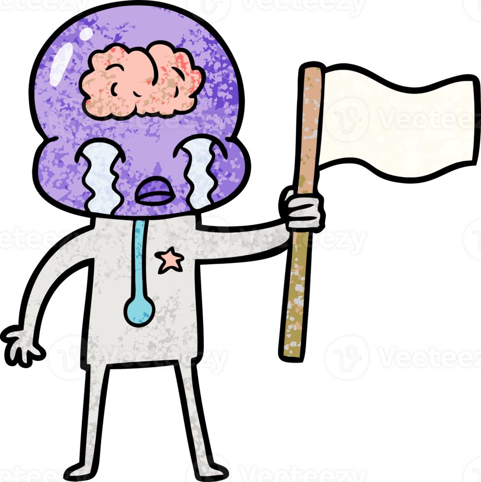 cartoon crying big brain alien waving a flag png