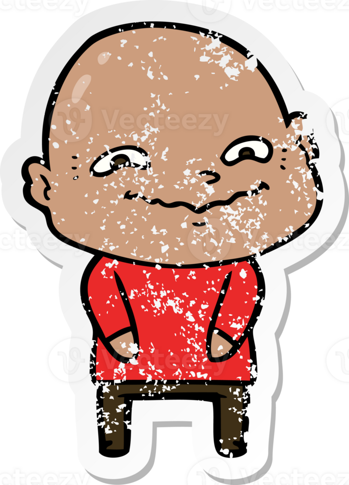 distressed sticker of a cartoon creepy guy png