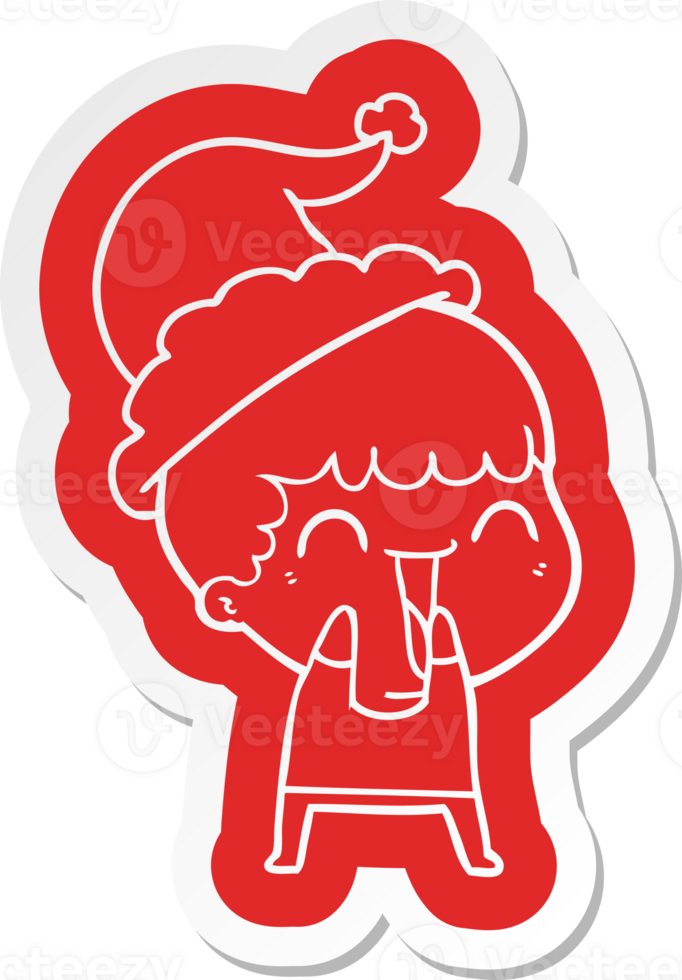 quirky cartoon  sticker of a happy man wearing santa hat png