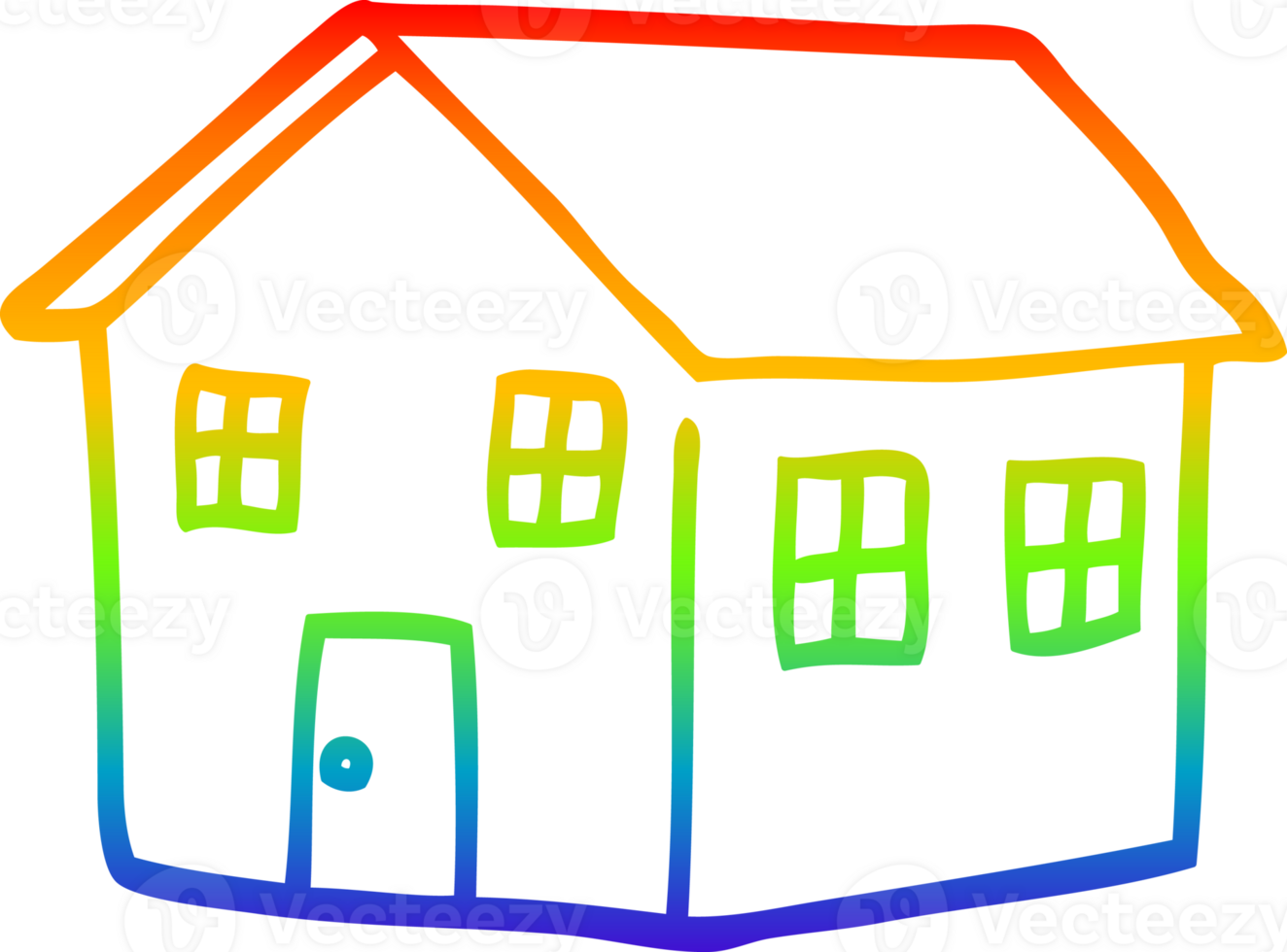 rainbow gradient line drawing of a cartoon traditional house png
