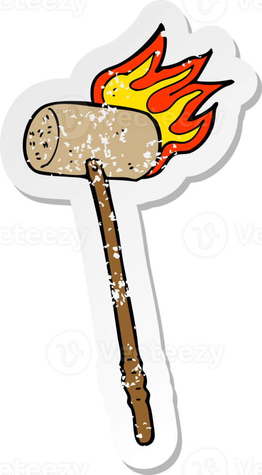 retro distressed sticker of a cartoon croquet mallet and ball png