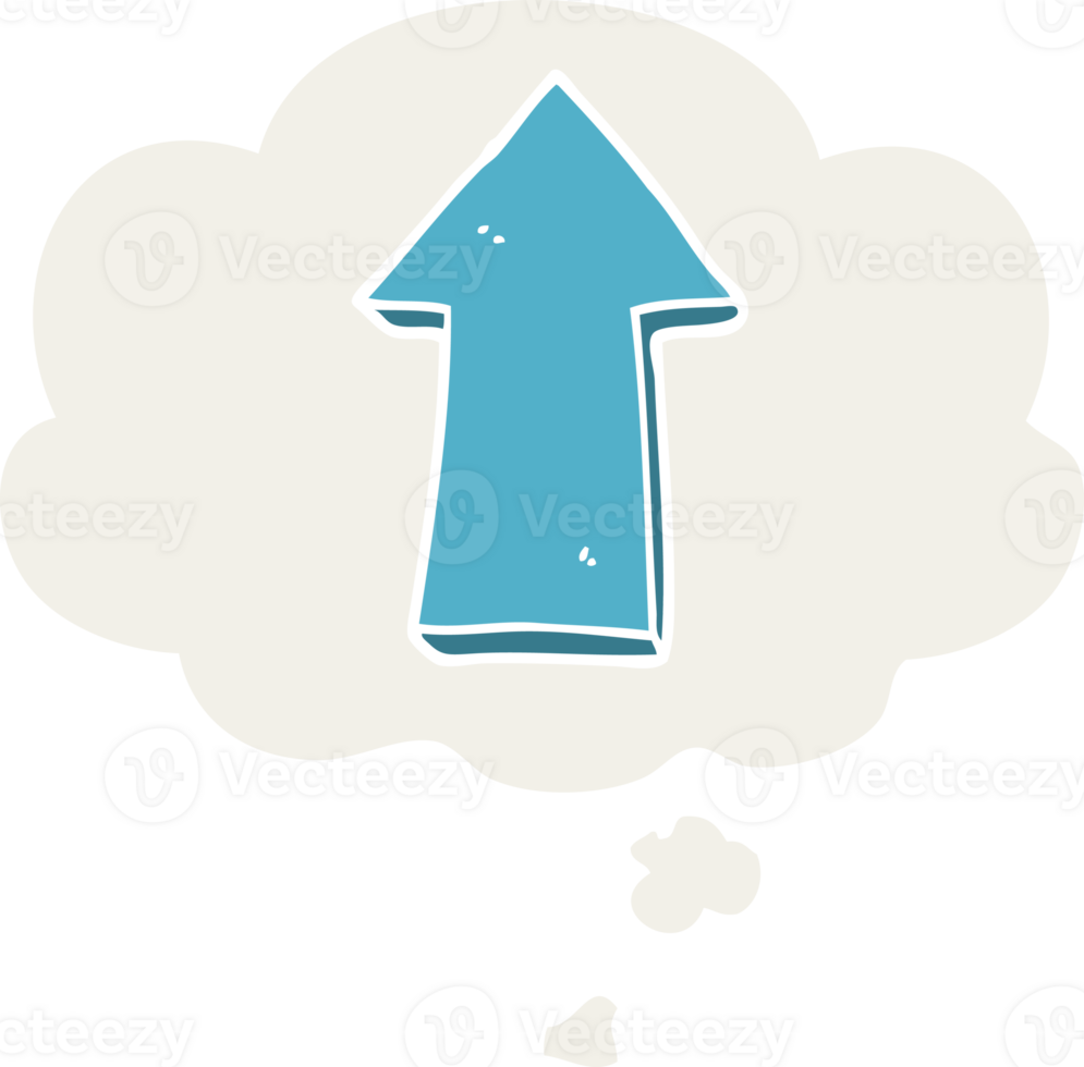 cartoon arrow with thought bubble in retro style png