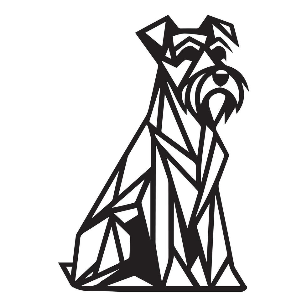 Polygonal Dog Outline - Geometric Miniature Schnauzer Dog illustration in black and white vector