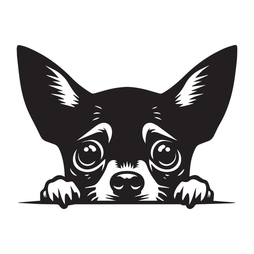 illustration of a Fearful Chihuahua dog face in black and white vector