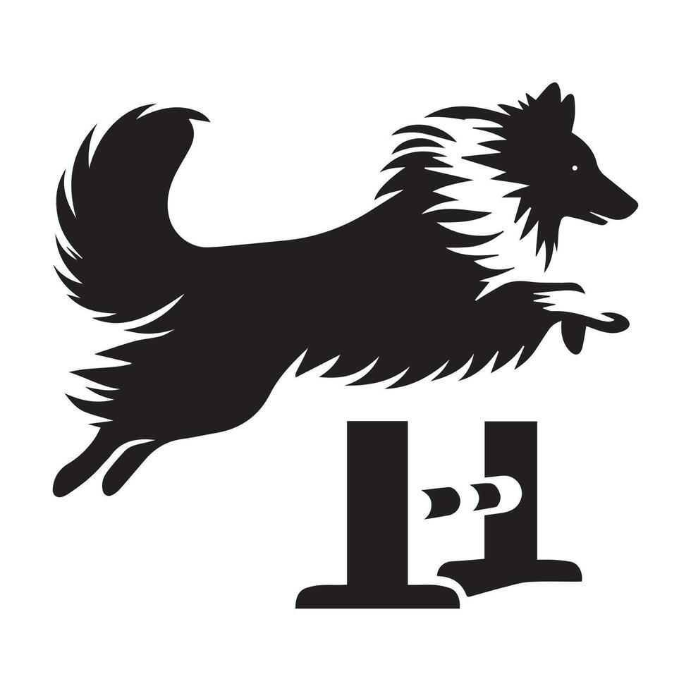 Shetland Sheepdog - A Sheltie jumping training illustration in black and white vector