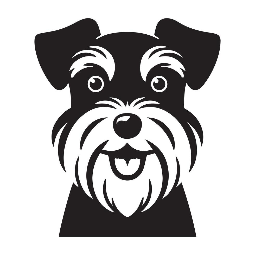 illustration of a Happy Schnauzer dog face in black and white vector