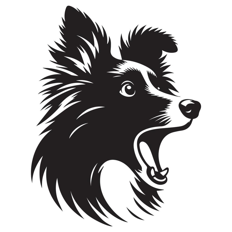Shetland Sheepdog - A Surprised Sheltie dog face illustration in black and white vector