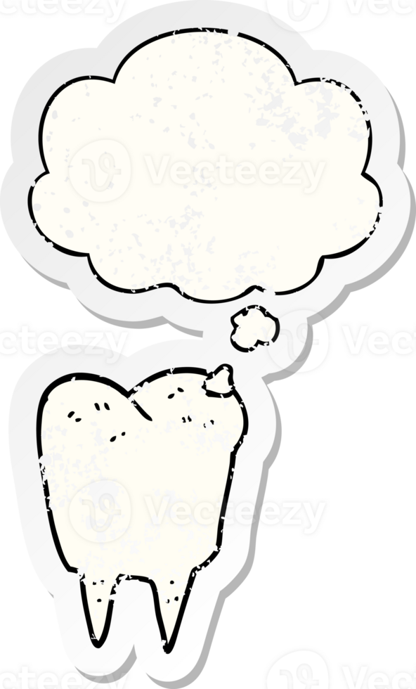 cartoon tooth with thought bubble as a distressed worn sticker png