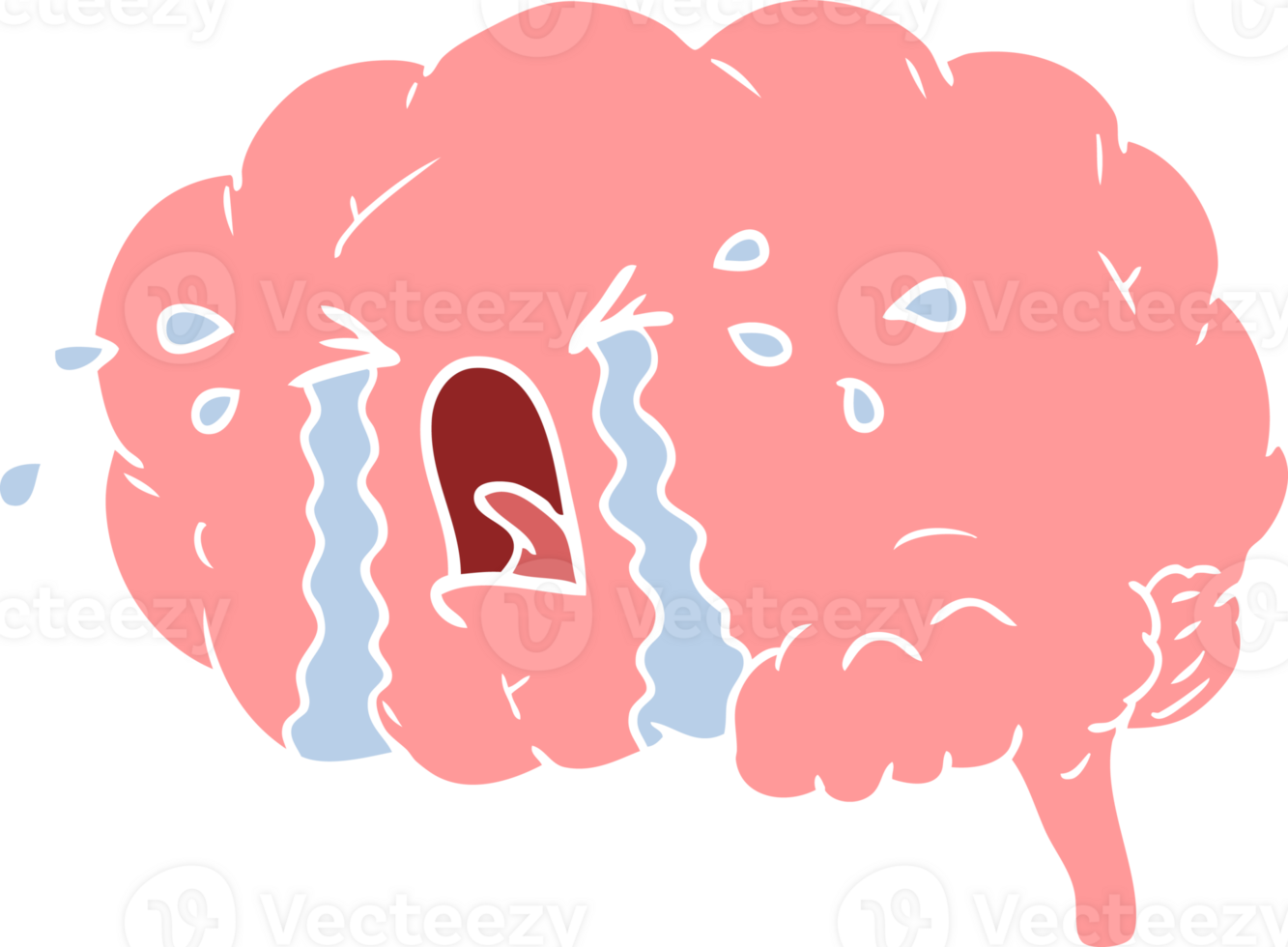 flat color style cartoon brain crying png