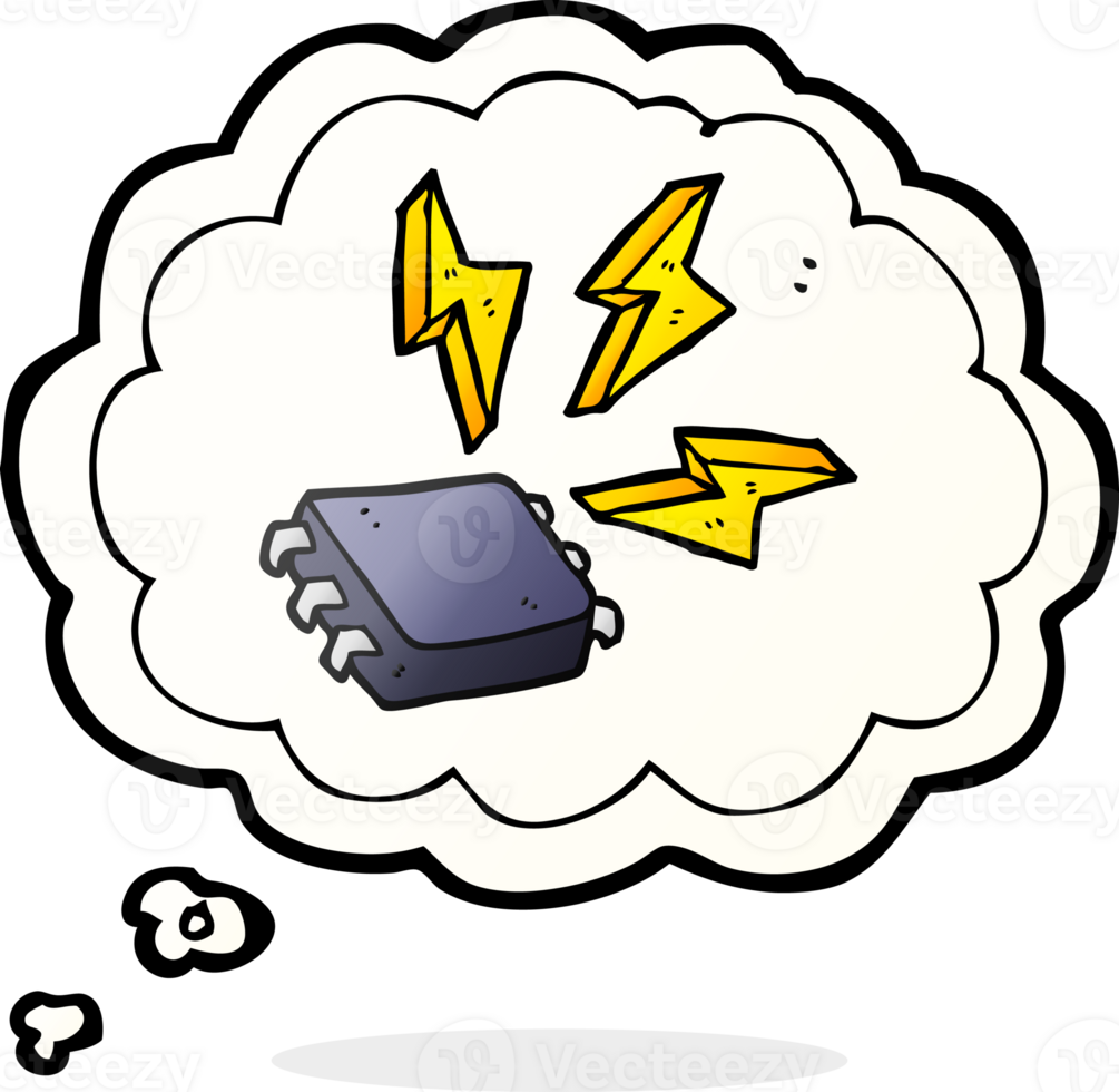 hand drawn thought bubble cartoon computer chip png