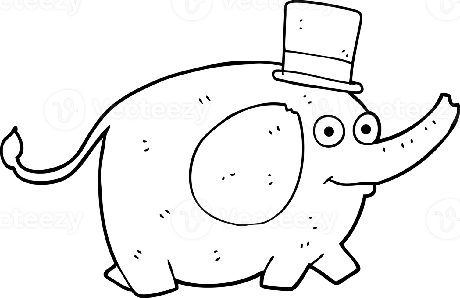 hand drawn black and white cartoon elephant png