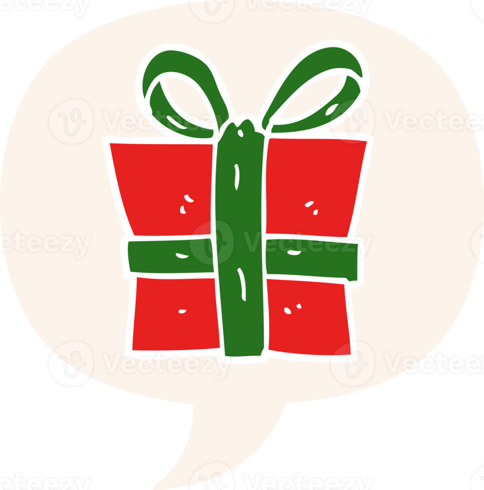 cartoon gift with speech bubble in retro style png