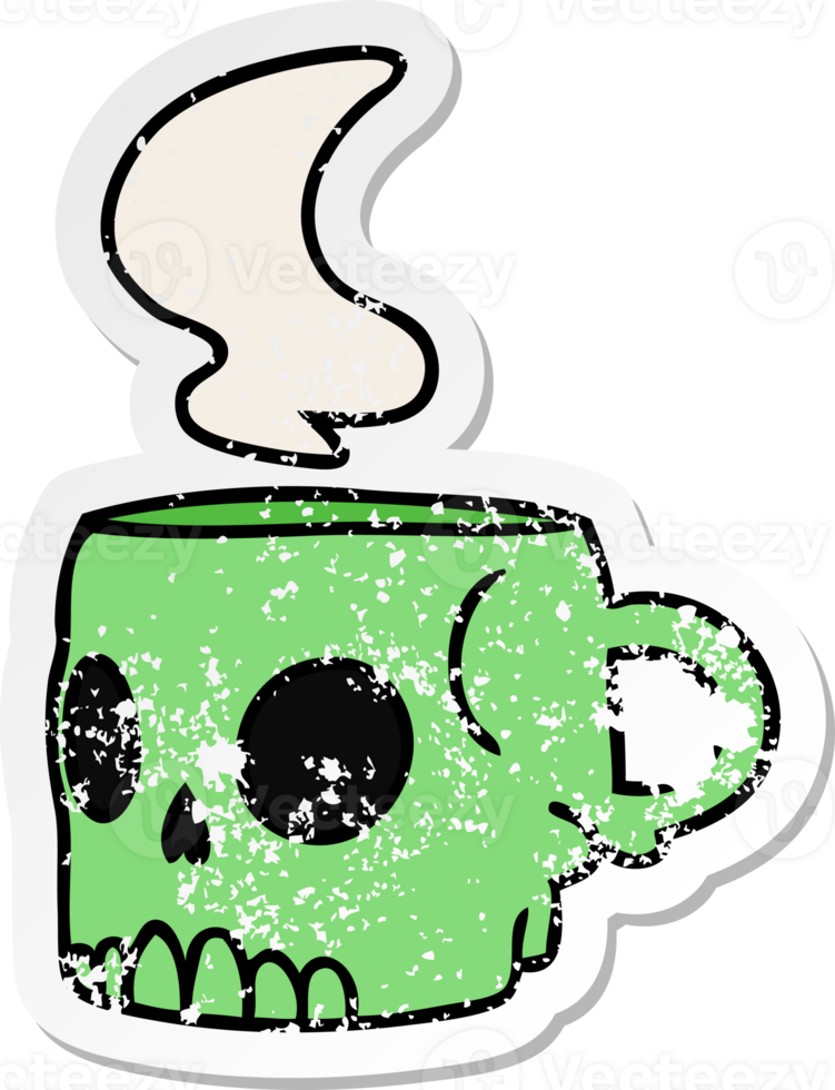hand drawn distressed sticker cartoon doodle of a skull mug png